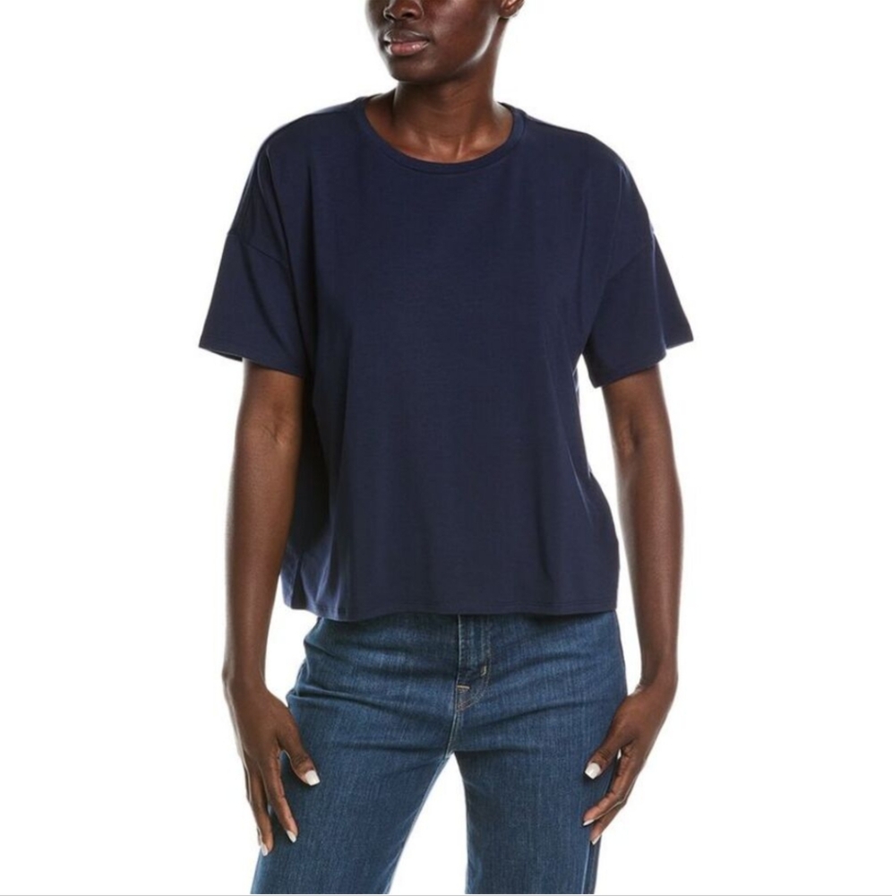 Eileen Fisher Bateau Neck Box Top In Midnight Blue Size Large NWT